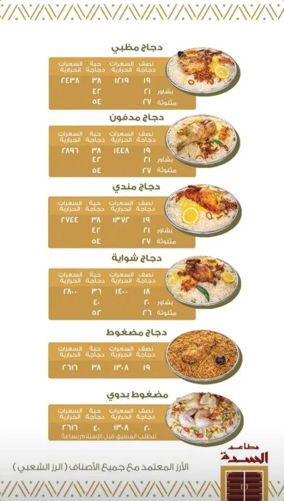 أطباق الدجاجمنيو مطعم السدة الجديد