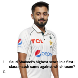 Saud Shakeel's highest score in a first-class match came against which team?