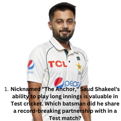 Nicknamed "The Anchor," Saud Shakeel's ability to play long innings is valuable in Test cricket. Which batsman did he share a record-breaking partnership with in a Test match?